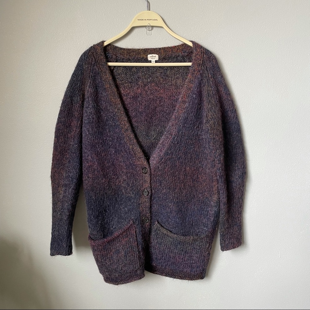Wilfred Multicolor Heathered Purple Button Front Cardigan